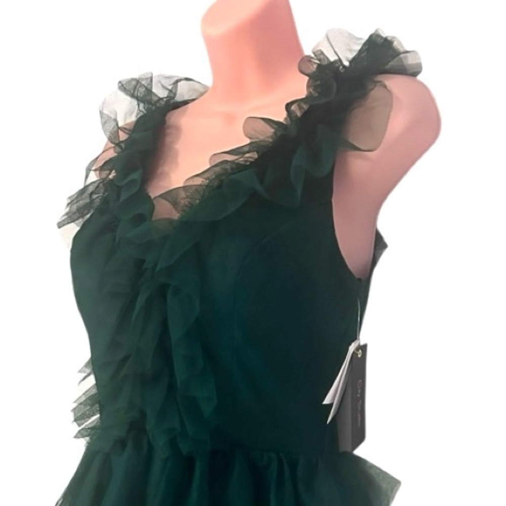 CITY STUDIO Juniors Tulle Mesh Ruffle Fairy Dark Green Cocktail Party Xmas Dress - Picture 11 of 16